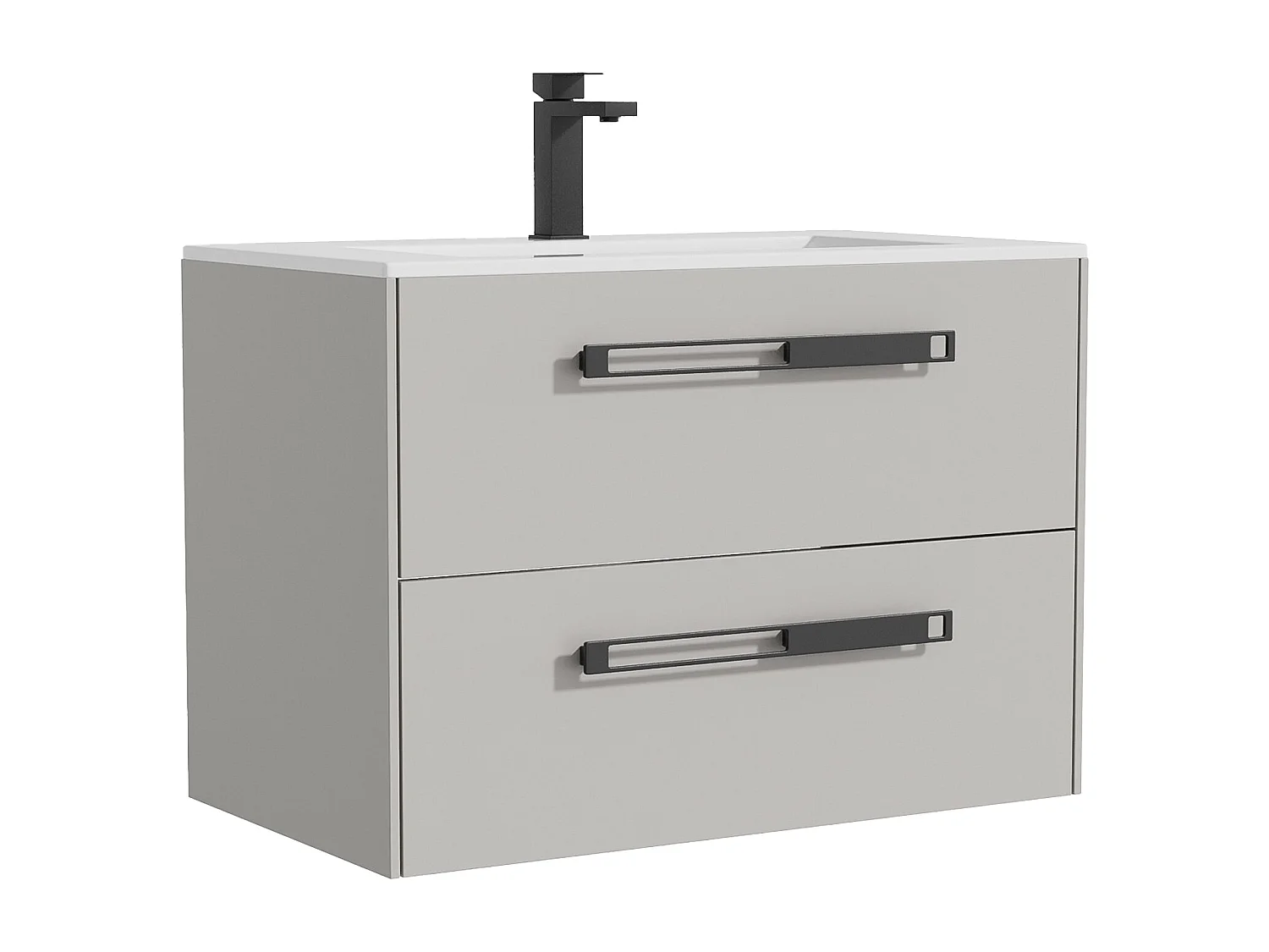 Meuble sous vasque suspendu avec vasque à encastrer et robinet - Gris - 80 cm - FELNA