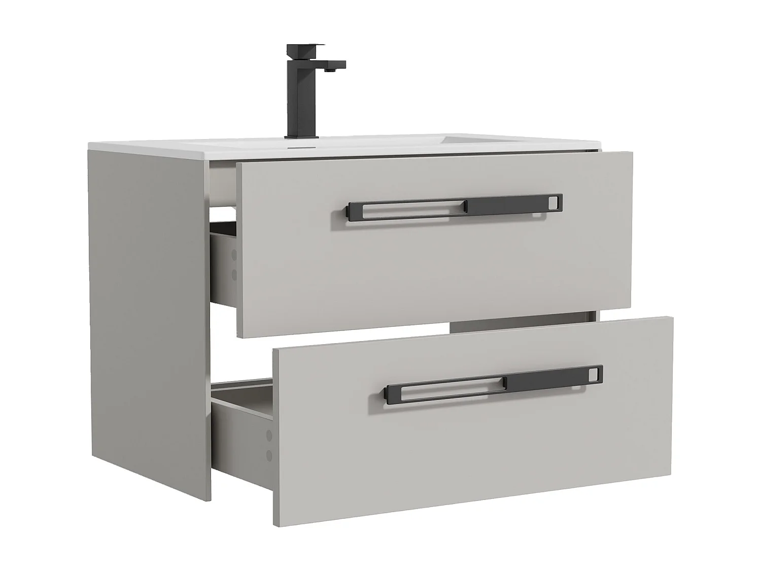 Meuble sous vasque suspendu avec vasque à encastrer et robinet - Gris - 80 cm - FELNA