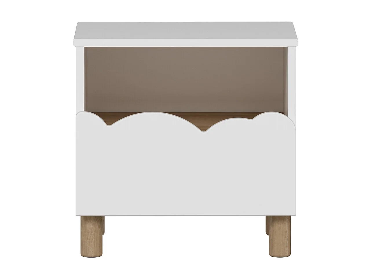 Lot de 2 tables de chevet avec 1 tiroir et 1 niche – Blanc et naturel – NUBORELA