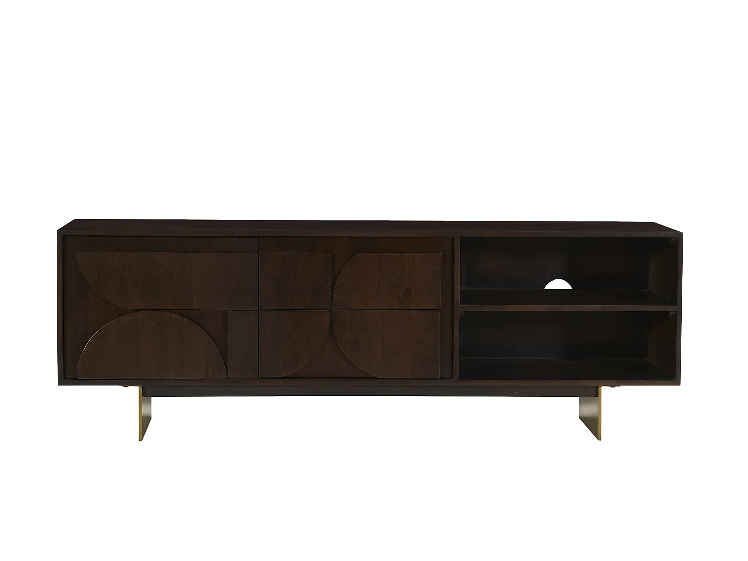 Meuble TV avec 2 portes et 2 niches en bois d'acacia - Naturel foncé - IZMELA