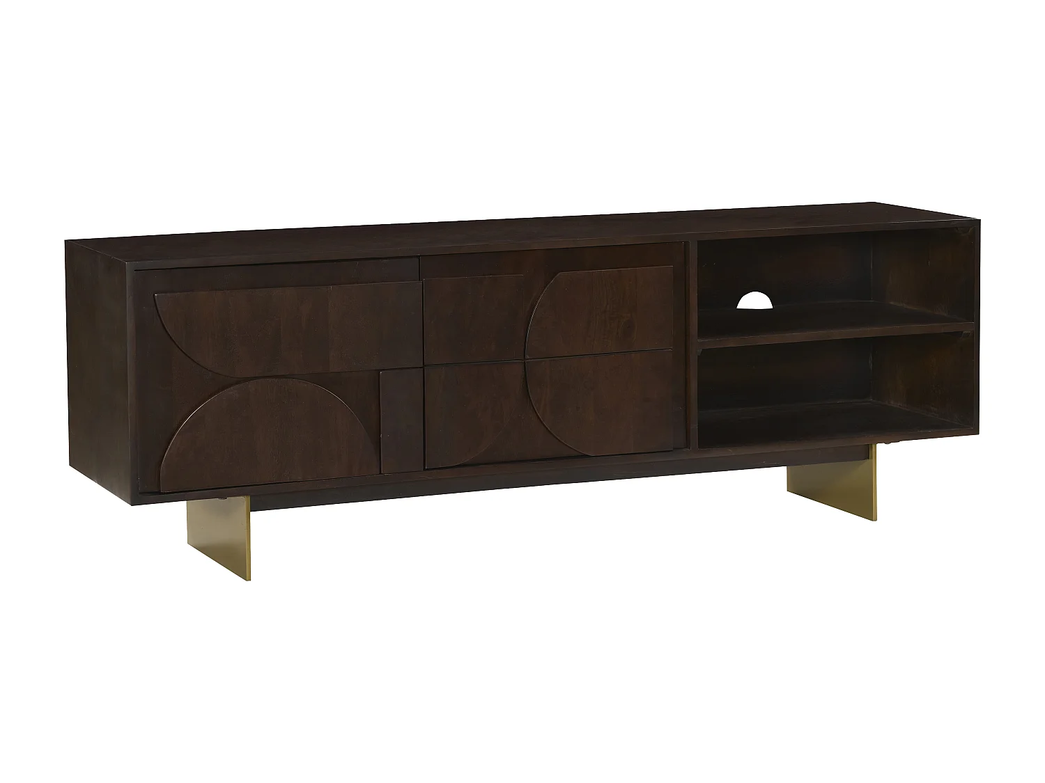 Meuble TV avec 2 portes et 2 niches en bois d'acacia - Naturel foncé - IZMELA