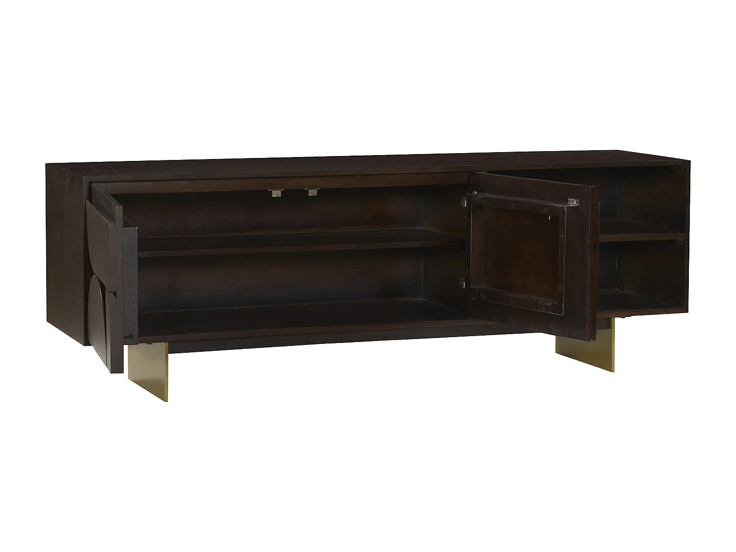 Meuble TV avec 2 portes et 2 niches en bois d'acacia - Naturel foncé - IZMELA