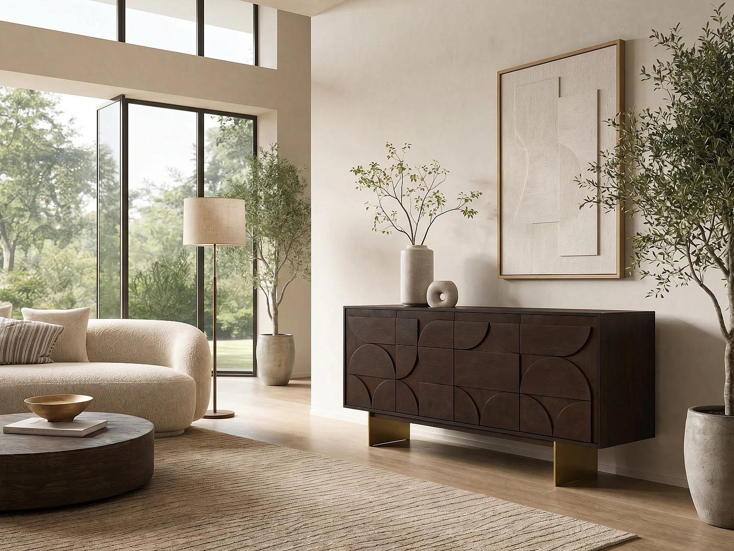 Buffet avec 4 portes en bois d'acacia - Naturel foncé - IZMELA
