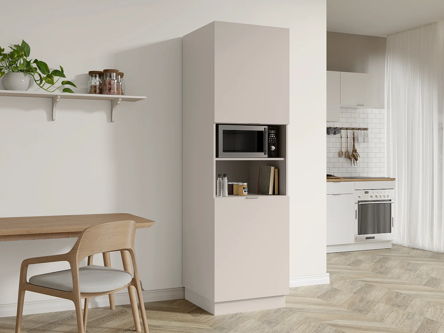 Colonne de cuisine avec 2 portes et 2 niches - Beige - CARMEO