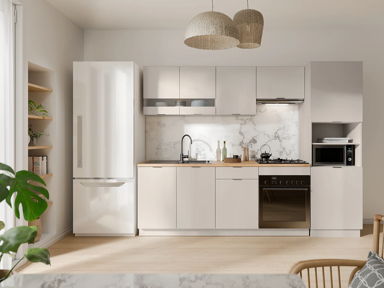 Colonne de cuisine avec 2 portes et 2 niches - Beige - CARMEO