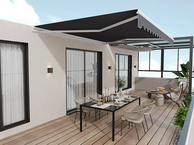 Store banne motorisé avec semi-coffre et capteur vent 3 x 2,5 m - anthracite - COFANA