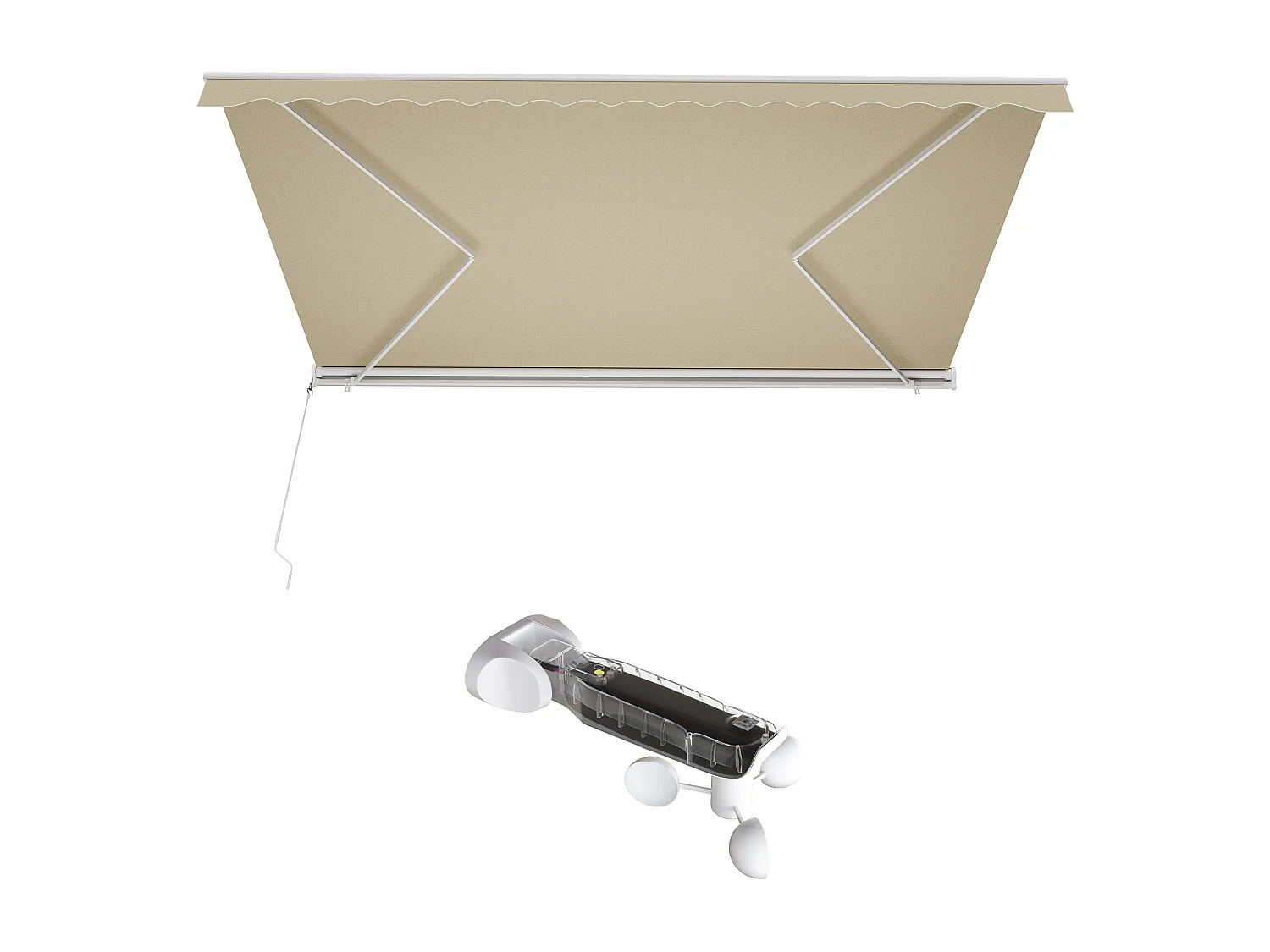 Store banne motorisé avec semi-coffre et capteur vent 5 x 3 m - beige - COFANA