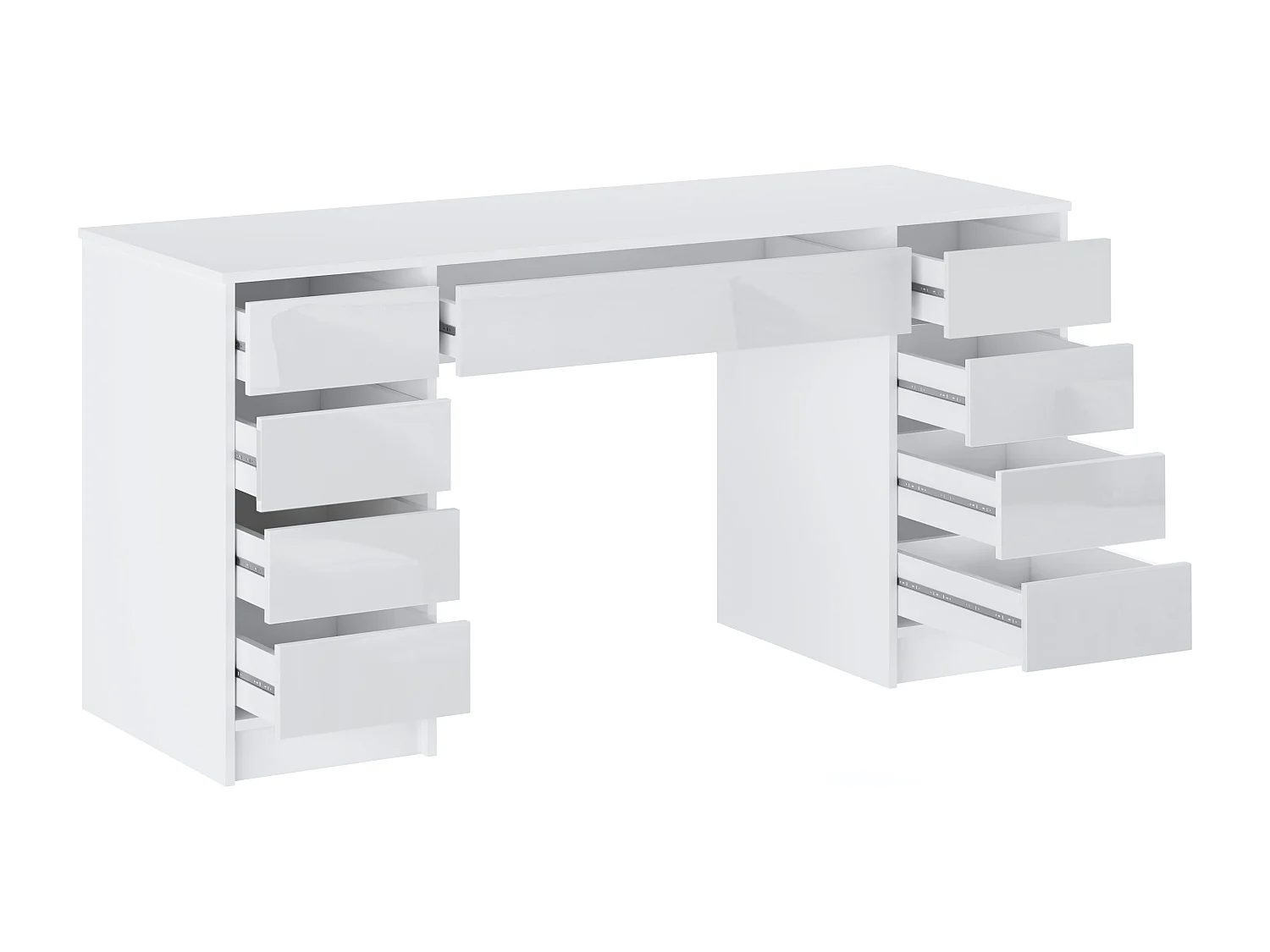 Bureau avec 9 tiroirs – Blanc Brillant - JENEMI