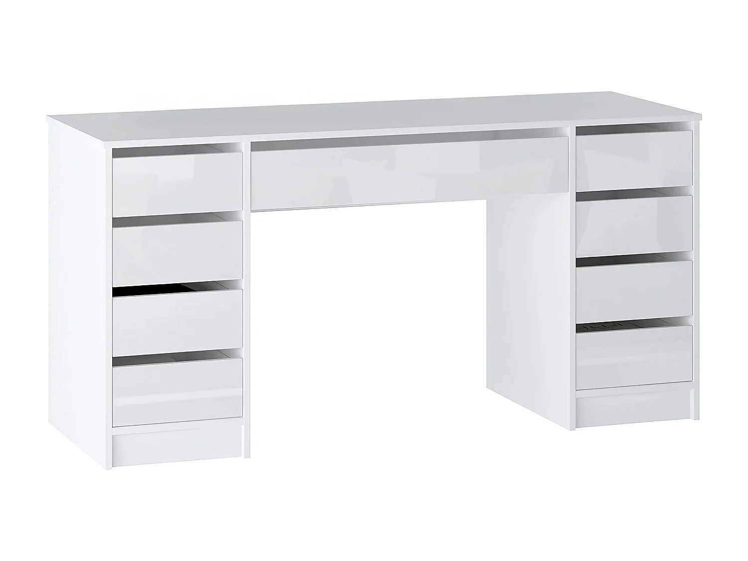 Bureau avec 9 tiroirs – Blanc Brillant - JENEMI