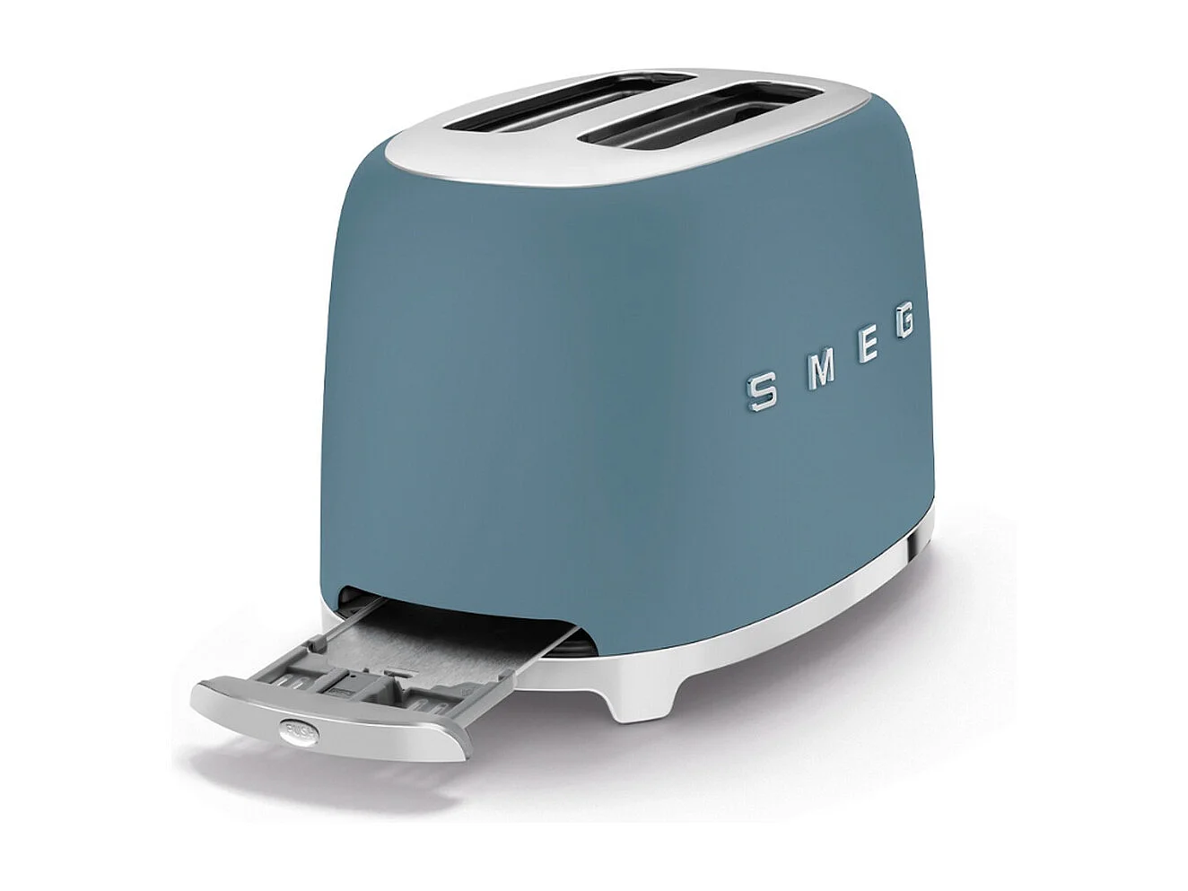 Toster Smeg 2-slotowy 950W Niebieski Burzowy styl lat 50. z 6 poziomami opiekania i funkcjami rozmrażania, podgrzewania, bagel