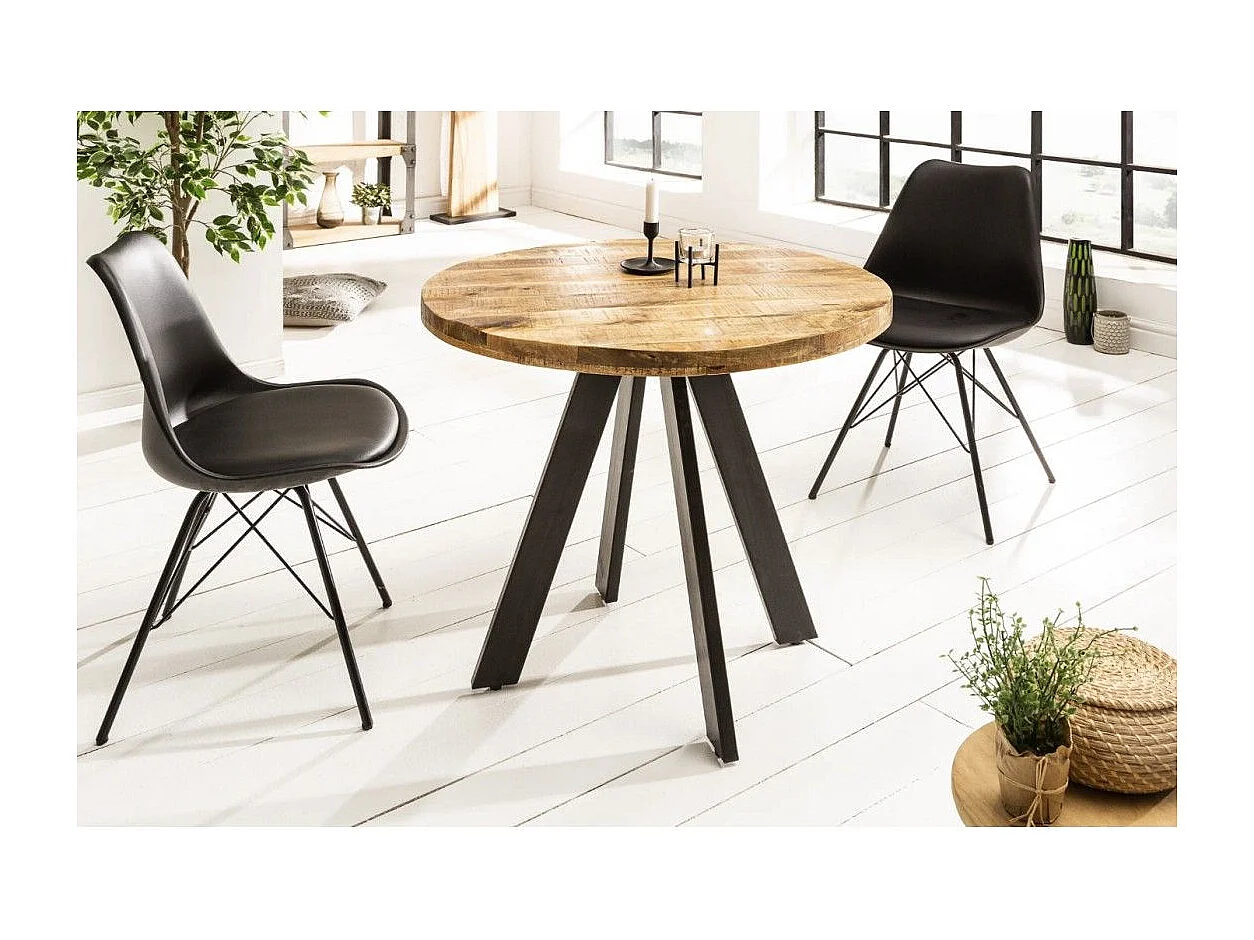 Table de salle à manger LODEN 80 cm – Plateau rond en bois massif de manguier et structure en métal noir