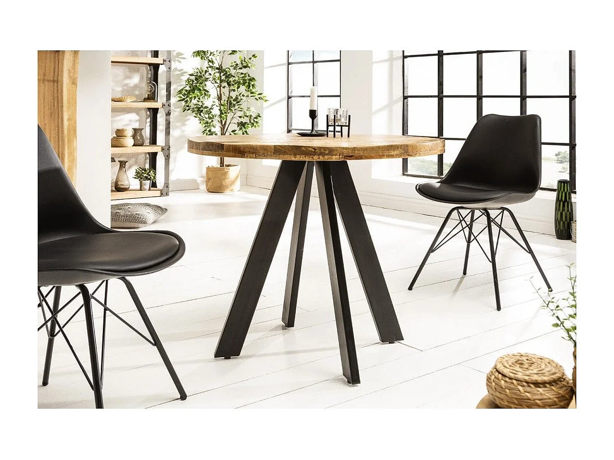 Table de salle à manger LODEN 80 cm – Plateau rond en bois massif de manguier et structure en métal noir