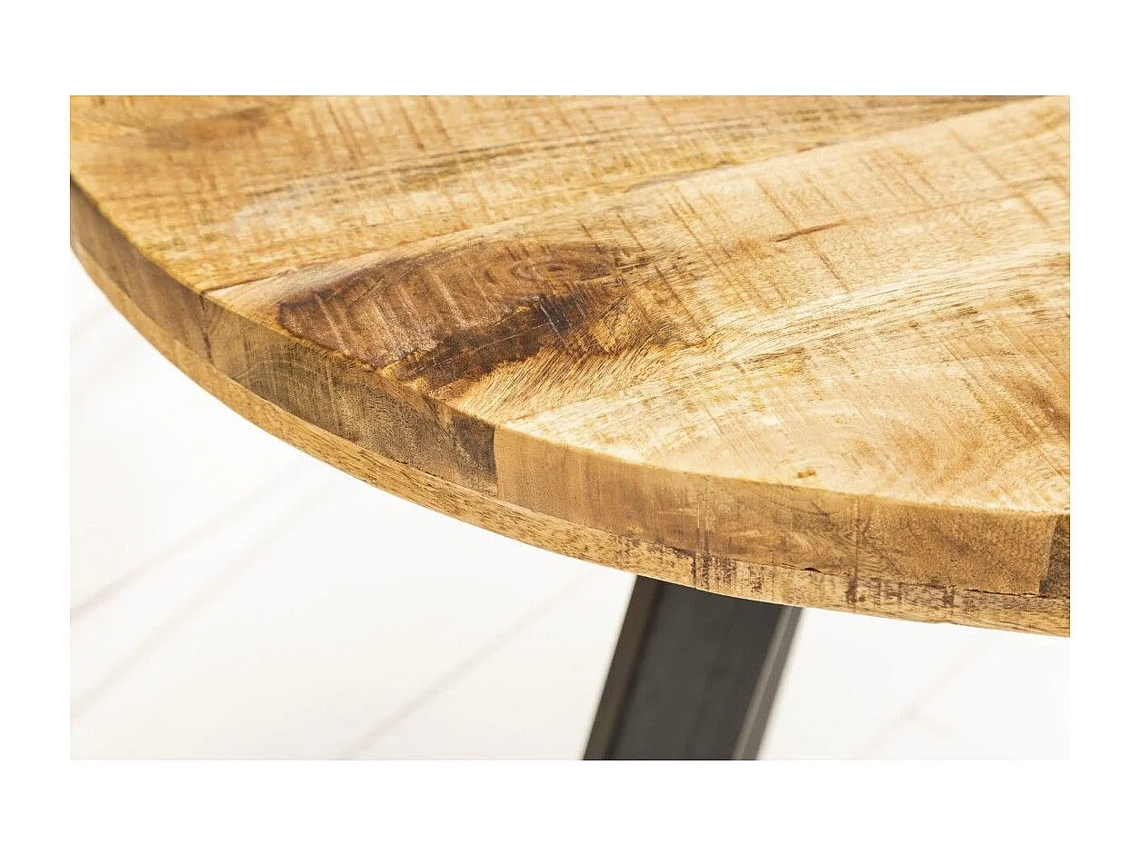Table de salle à manger LODEN 80 cm – Plateau rond en bois massif de manguier et structure en métal noir