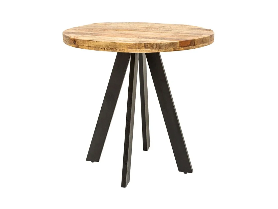 Table de salle à manger LODEN 80 cm – Plateau rond en bois massif de manguier et structure en métal noir