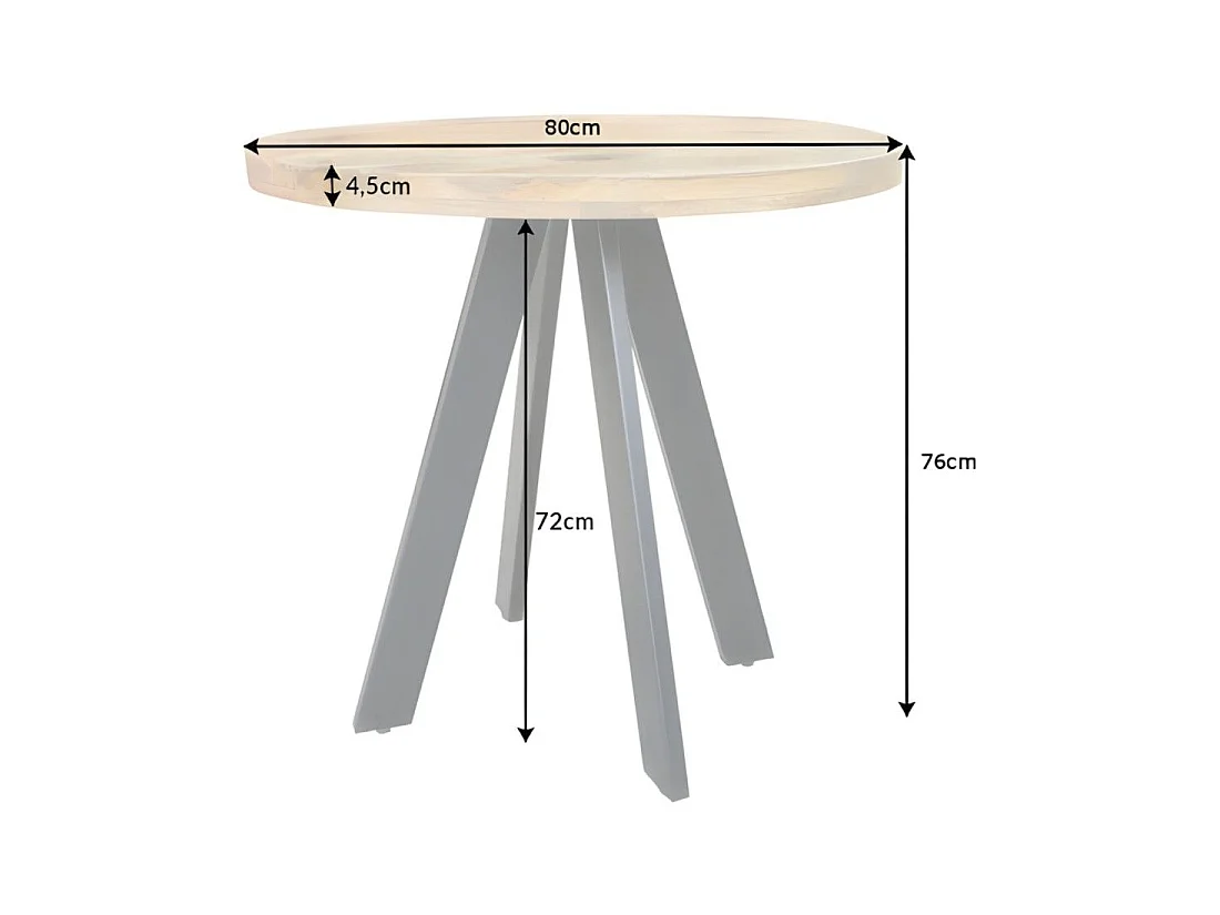 Table de salle à manger LODEN 80 cm – Plateau rond en bois massif de manguier et structure en métal noir