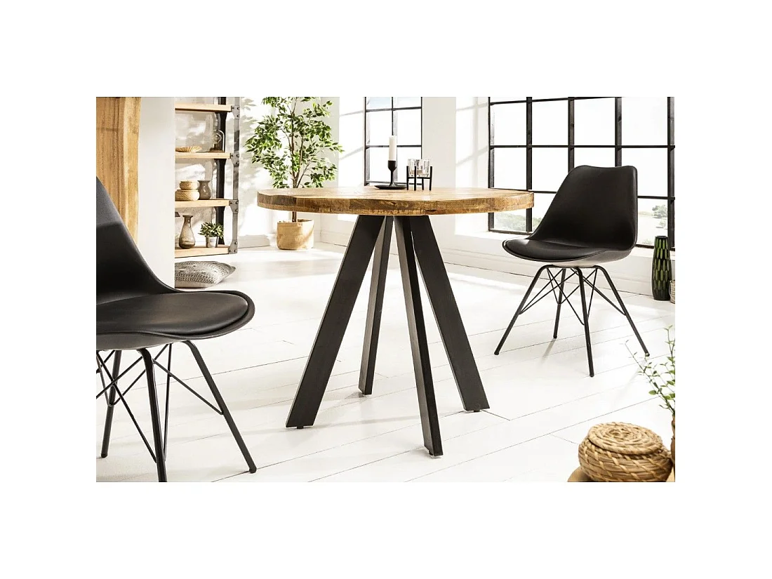 Table de salle à manger LODEN 80 cm – Plateau rond en bois massif de manguier et structure en métal noir