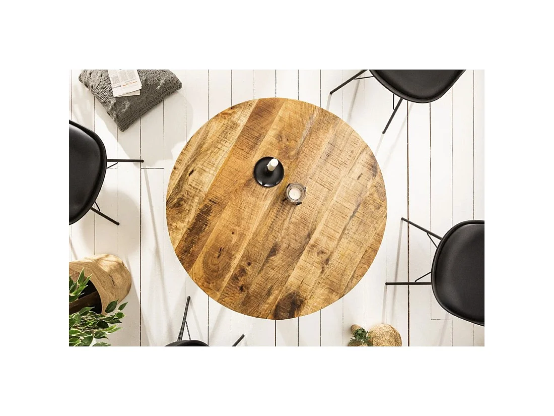 Table de salle à manger LODEN 80 cm – Plateau rond en bois massif de manguier et structure en métal noir