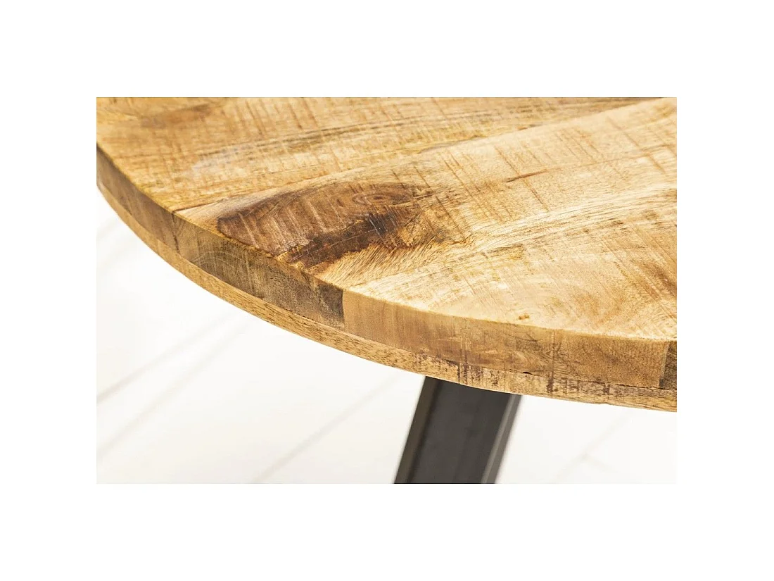Table de salle à manger LODEN 80 cm – Plateau rond en bois massif de manguier et structure en métal noir