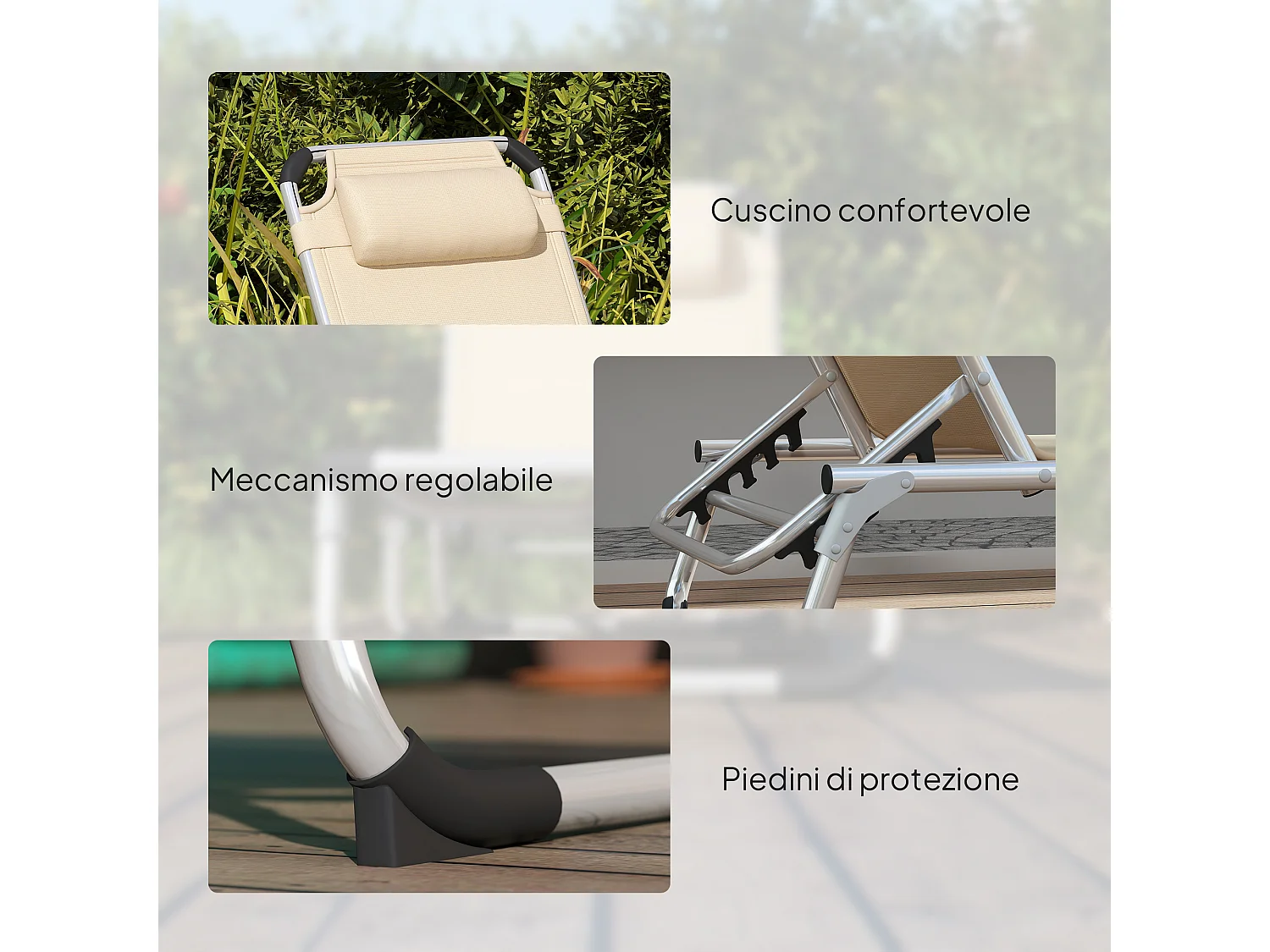 Sdraio pieghevole con poggiatesta e schienale regolabile beige