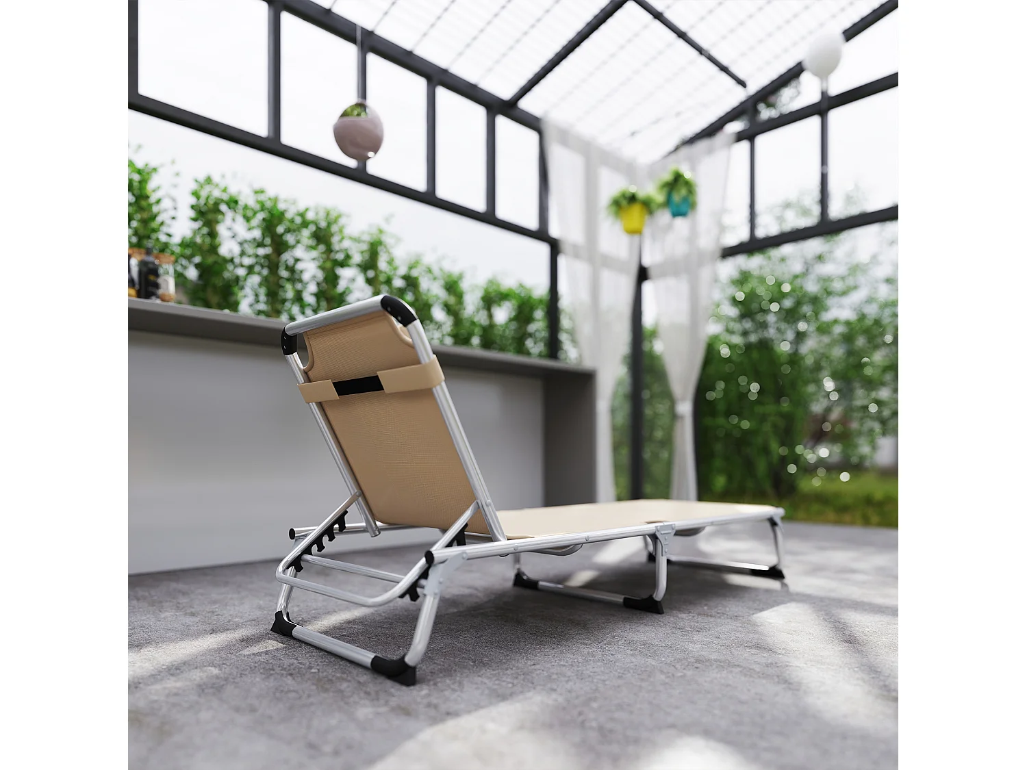 Sdraio pieghevole con poggiatesta e schienale regolabile beige