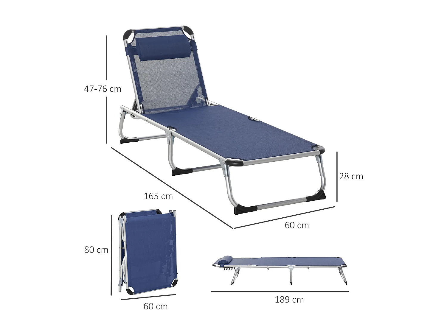 Lettino Prendisole Pieghevole con Schienale Reclinabile su 4 Livelli