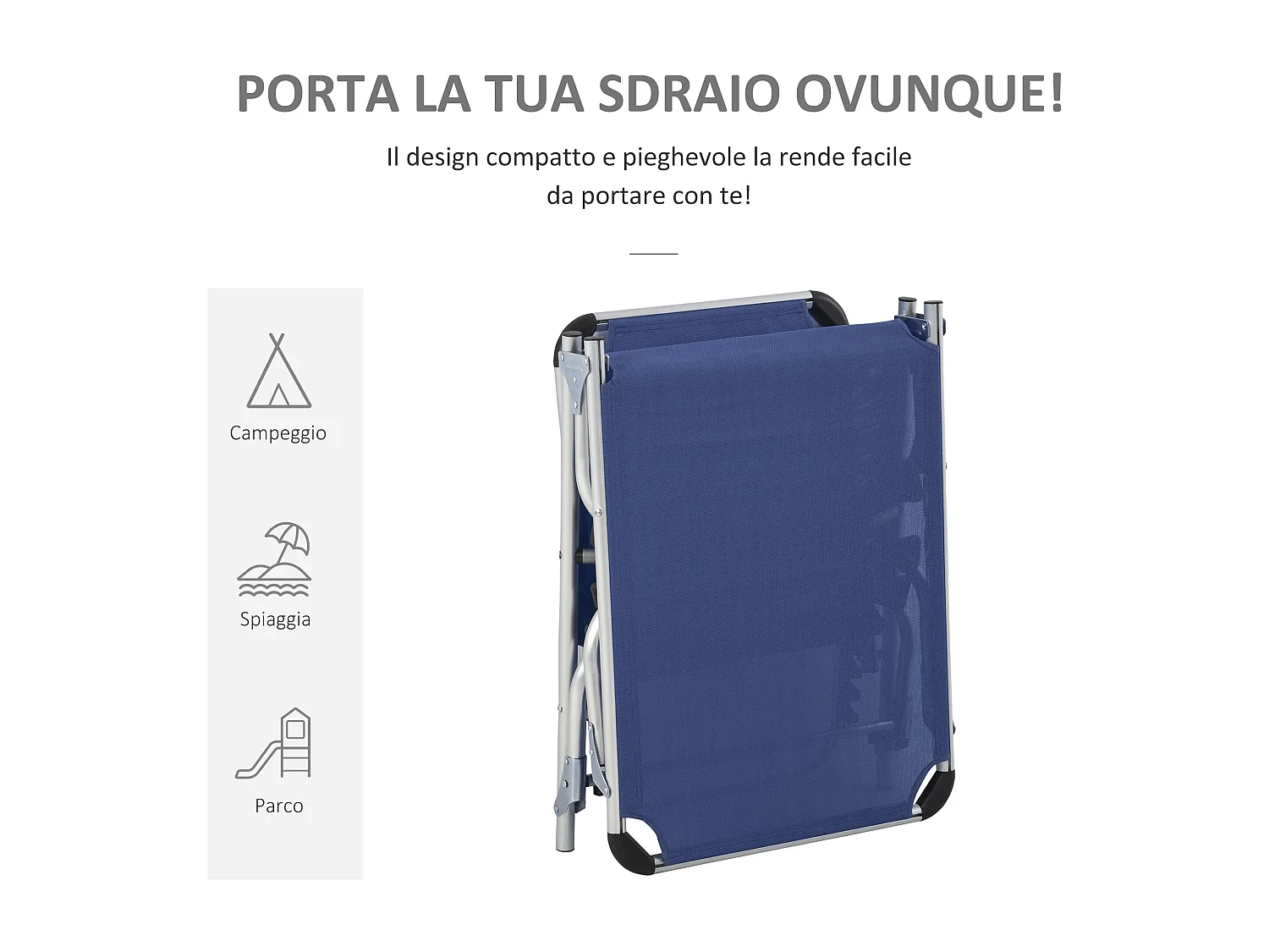 Lettino Prendisole Pieghevole con Schienale Reclinabile su 4 Livelli