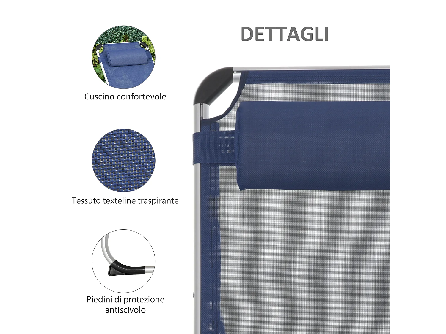 Lettino Prendisole Pieghevole con Schienale Reclinabile su 4 Livelli