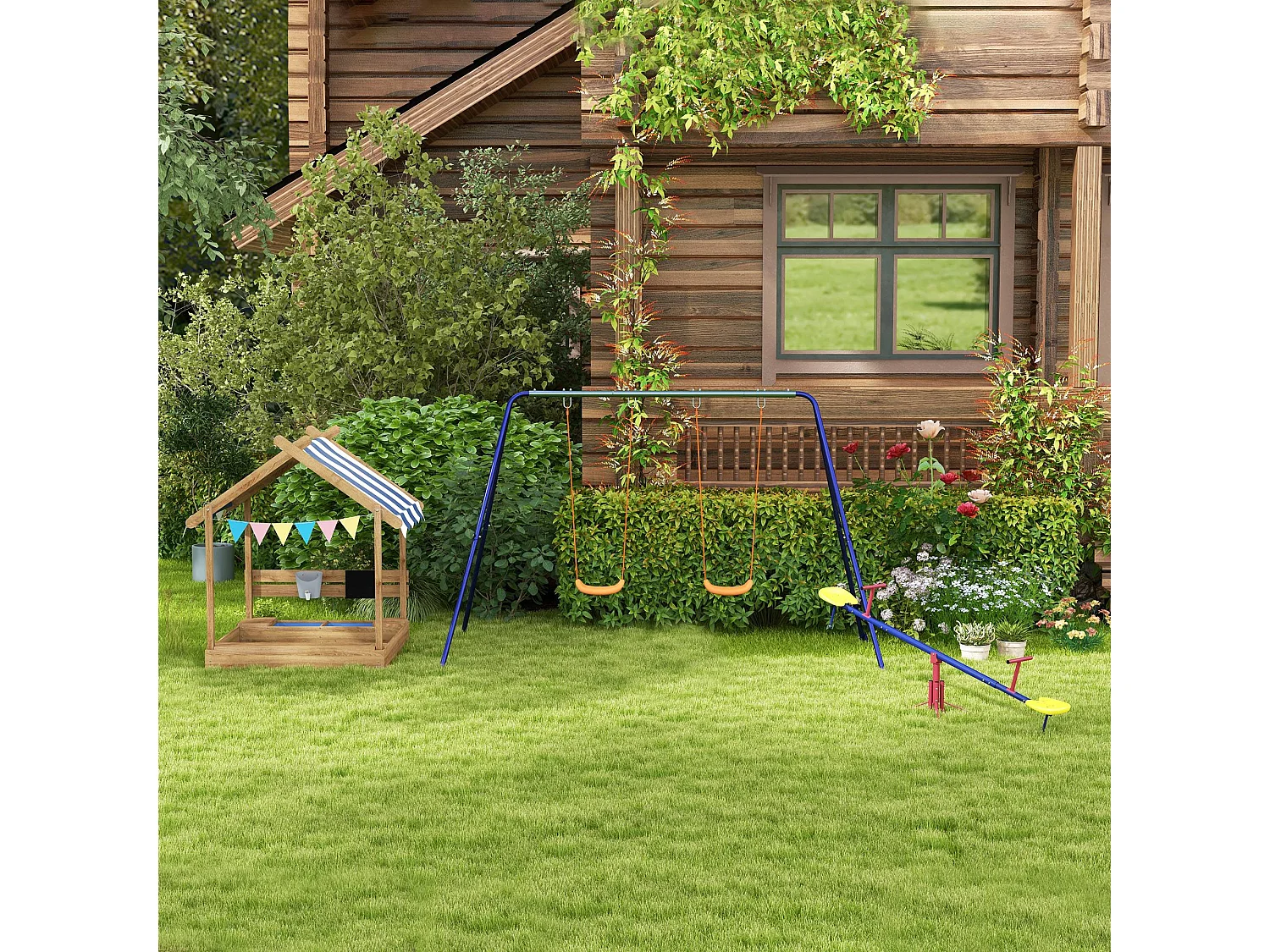 Altalena per bambini 3-8 anni doppia con 4 picchetti in metallo e pp