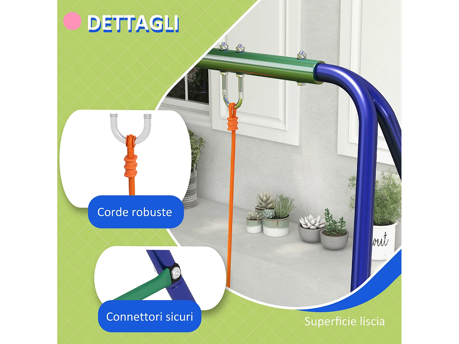 Altalena per bambini 3-8 anni doppia con 4 picchetti in metallo e pp