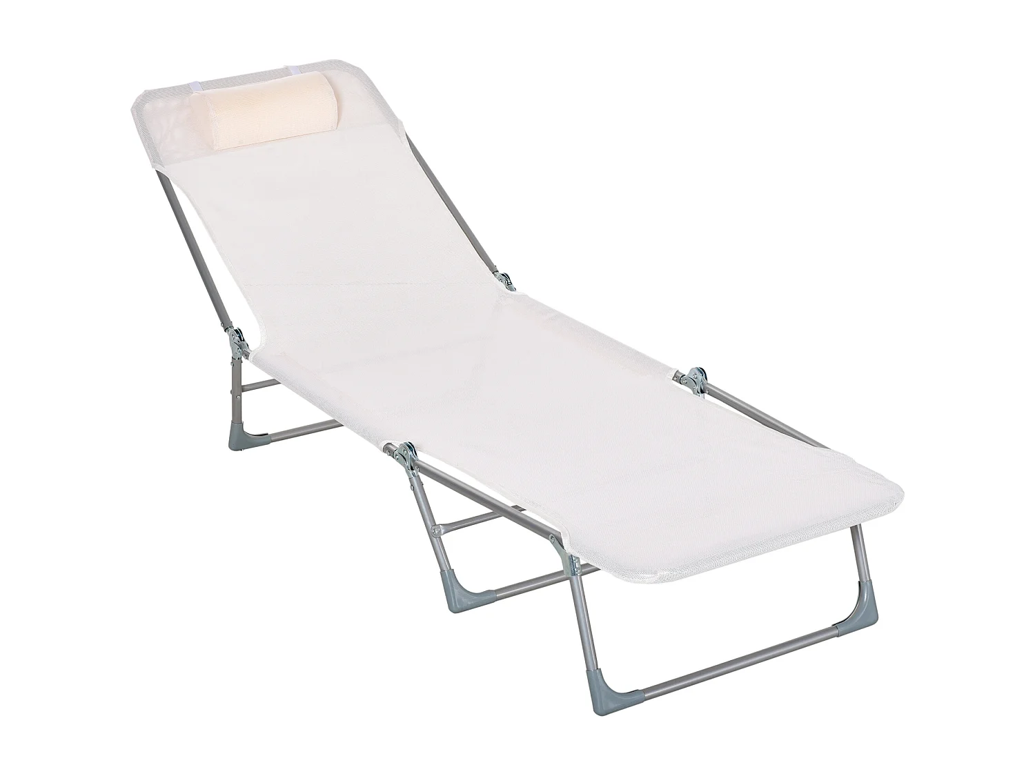 Sdraio da giardino pieghevole con schienale reclinabile cuscino crema