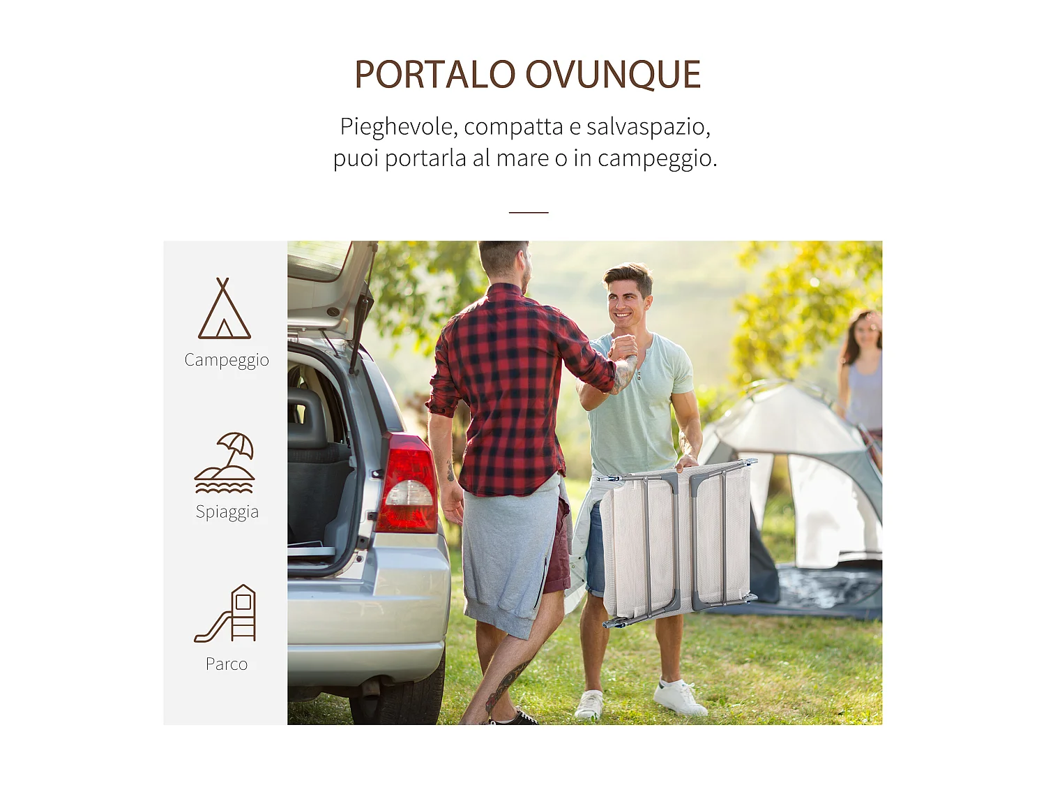 Sdraio da giardino pieghevole con schienale reclinabile cuscino crema