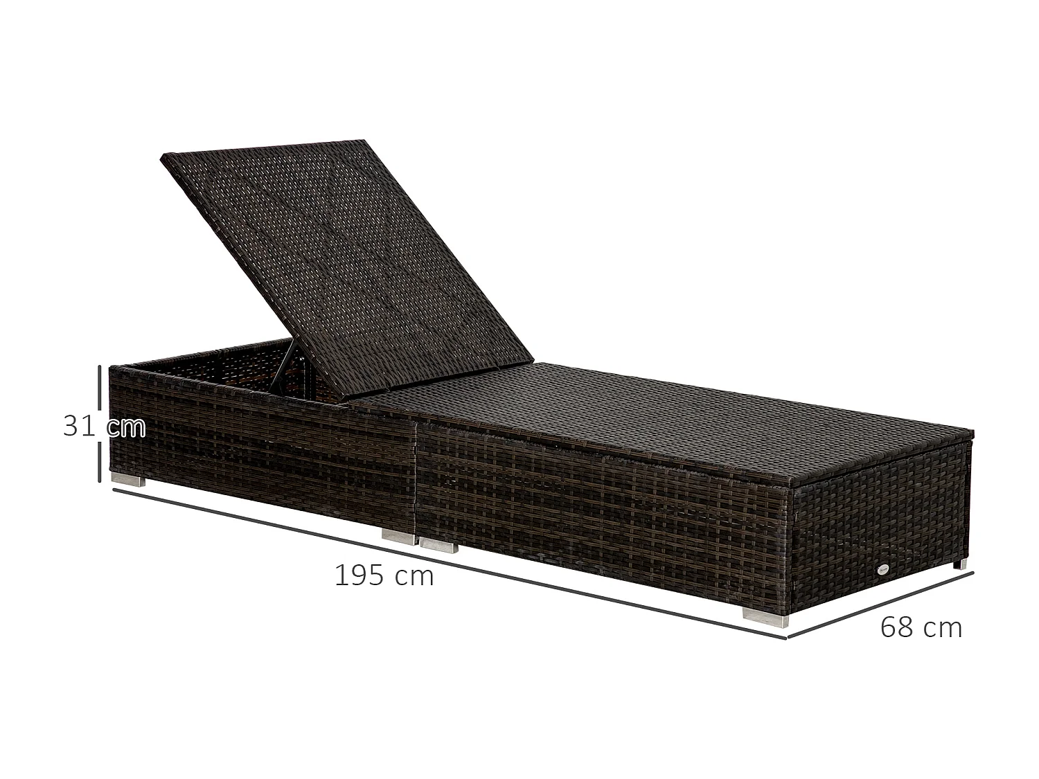 Lettino sdraio in rattan pe schienale reclinabile 5 posizioni