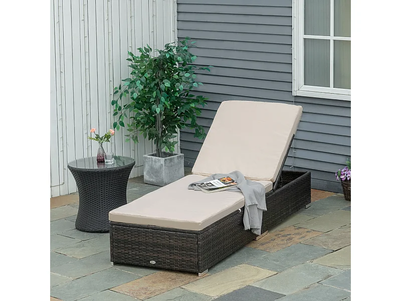 Lettino sdraio in rattan pe schienale reclinabile 5 posizioni