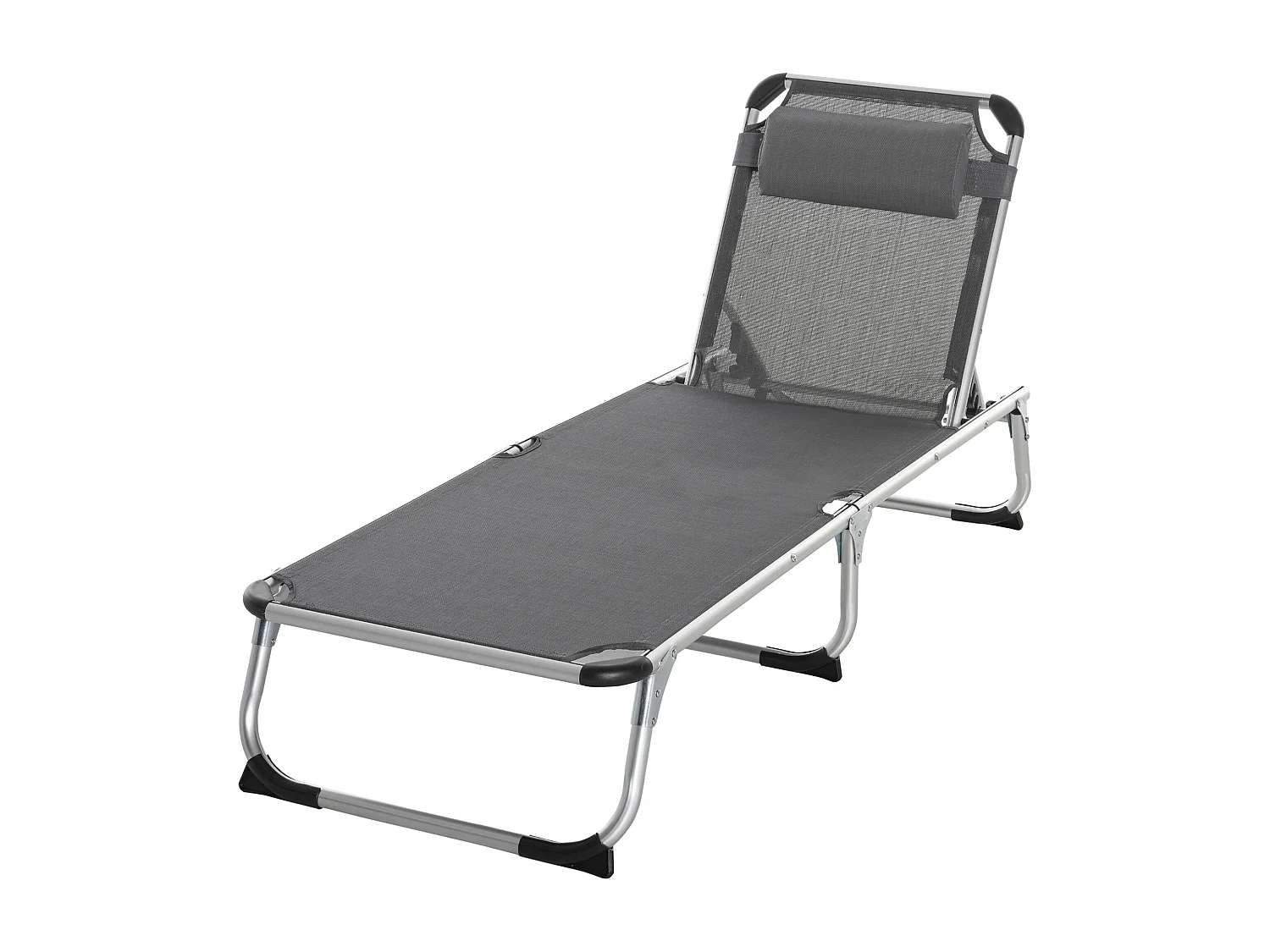 Sdraio pieghevole con poggiatesta e schienale regolabile grigio