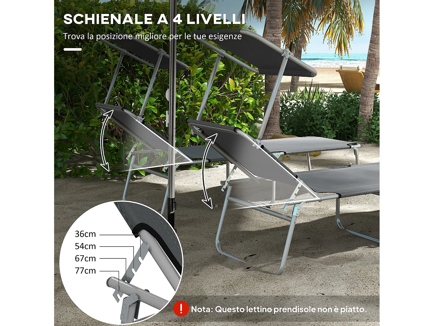 Set 2 sdraio da giardino pieghevoli con tettuccio regolabile grigio