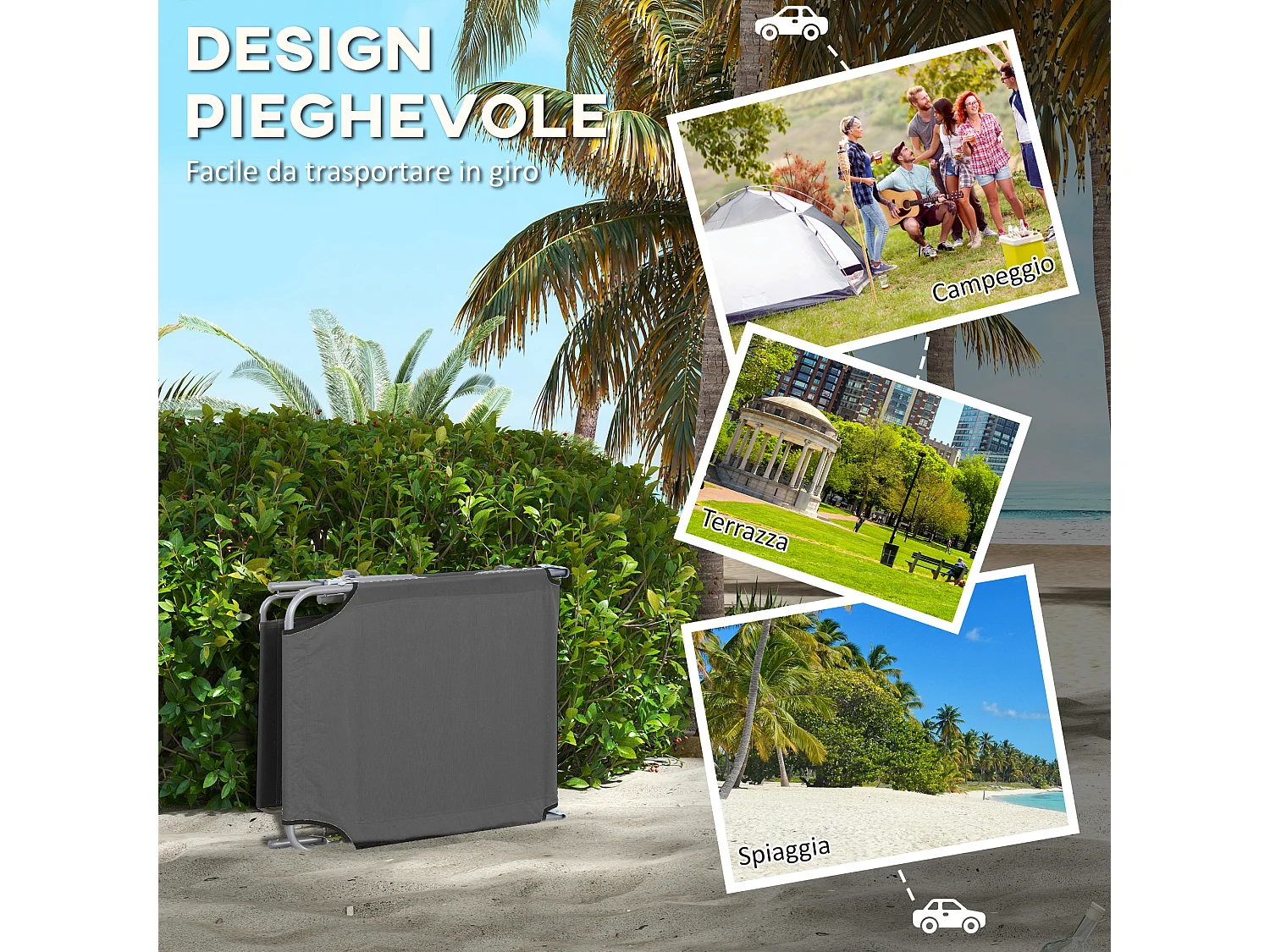 Set 2 sdraio da giardino pieghevoli con tettuccio regolabile grigio