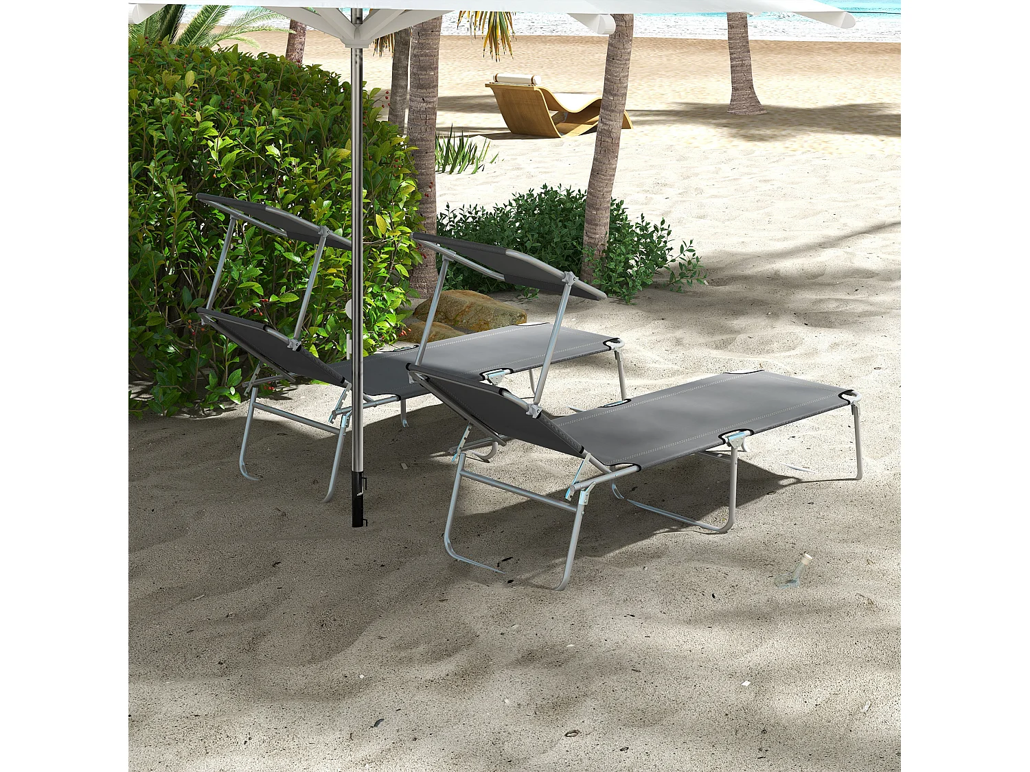 Set 2 sdraio da giardino pieghevoli con tettuccio regolabile grigio