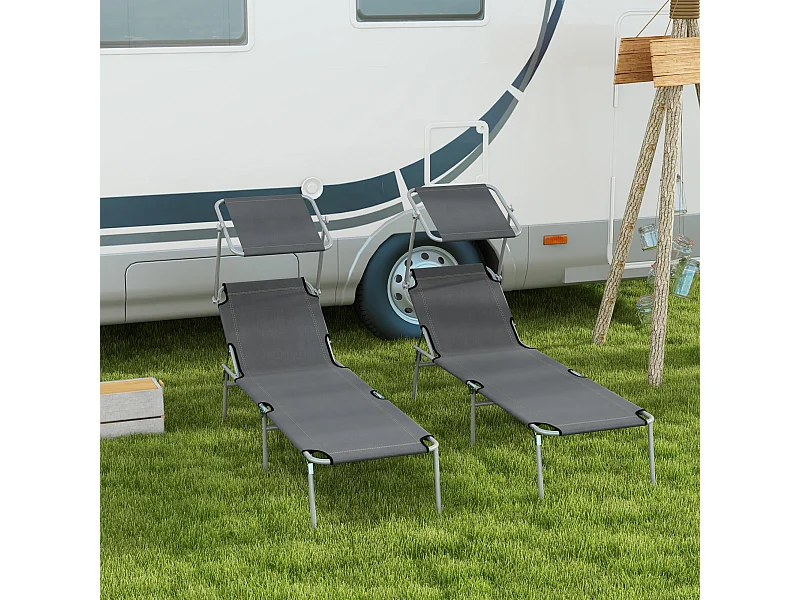 Set 2 sdraio da giardino pieghevoli con tettuccio regolabile grigio