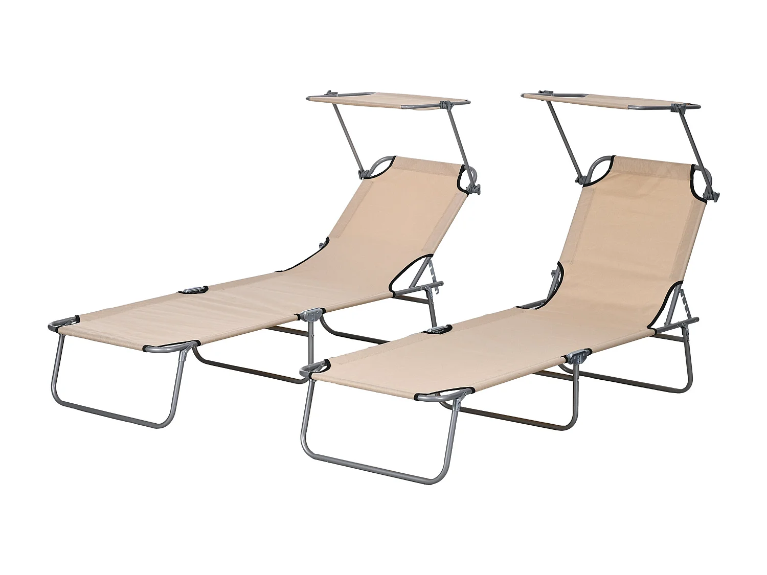 Set 2 sdraio da giardino pieghevoli con tettuccio regolabile marrone