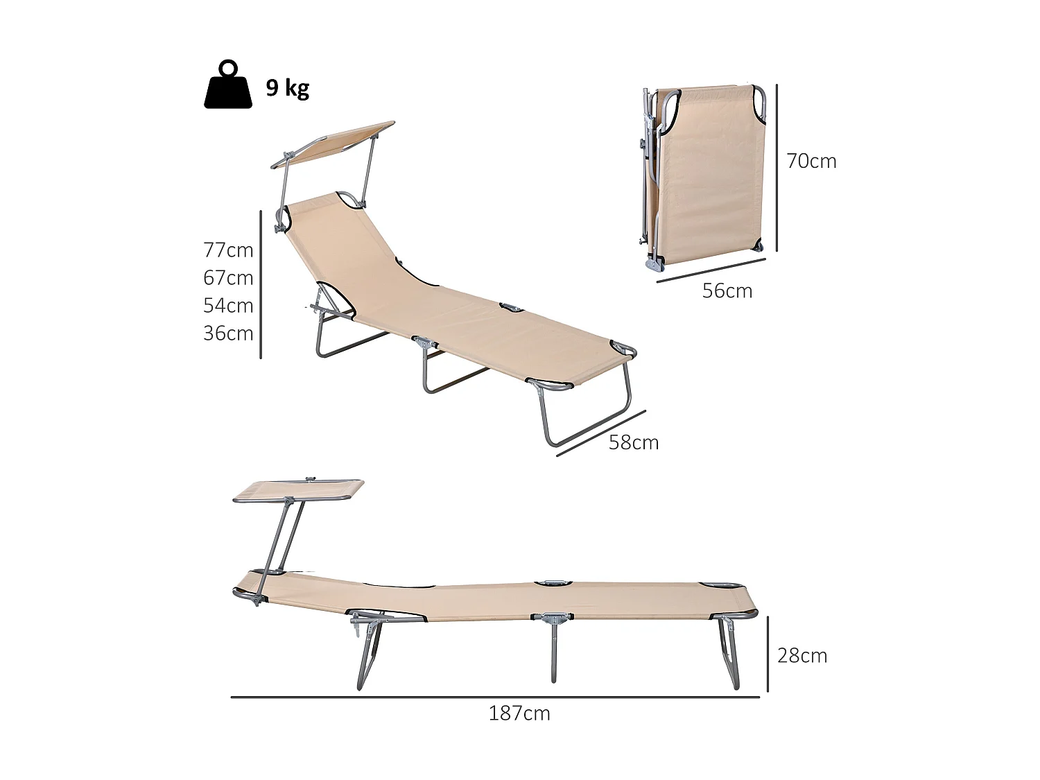 Set 2 sdraio da giardino pieghevoli con tettuccio regolabile marrone