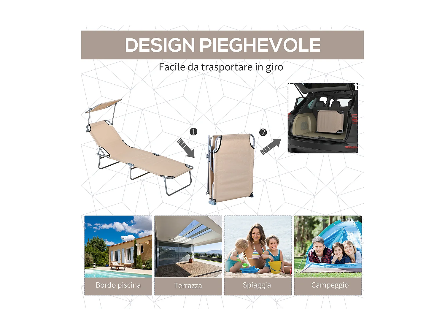 Set 2 sdraio da giardino pieghevoli con tettuccio regolabile marrone