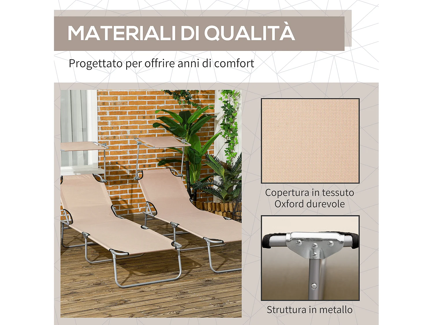 Set 2 sdraio da giardino pieghevoli con tettuccio regolabile marrone