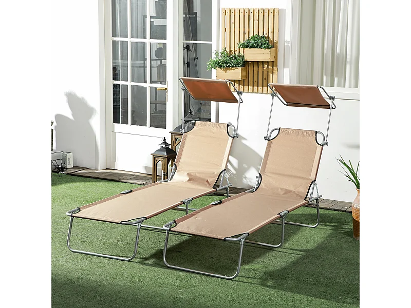 Set 2 sdraio da giardino pieghevoli con tettuccio regolabile marrone