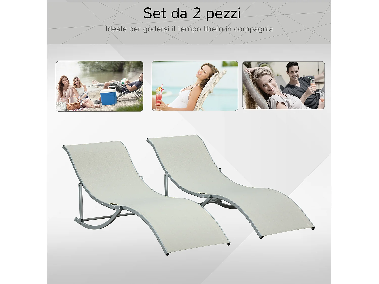 Set 2 sdraio da giardino pieghevoli in alluminio e textilene