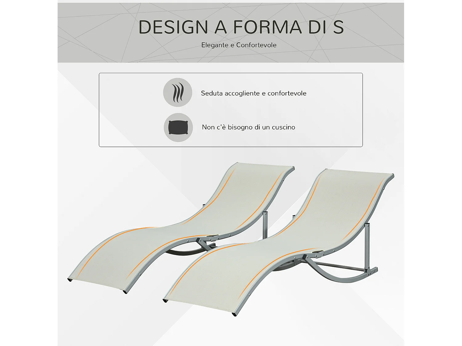 Set 2 sdraio da giardino pieghevoli in alluminio e textilene