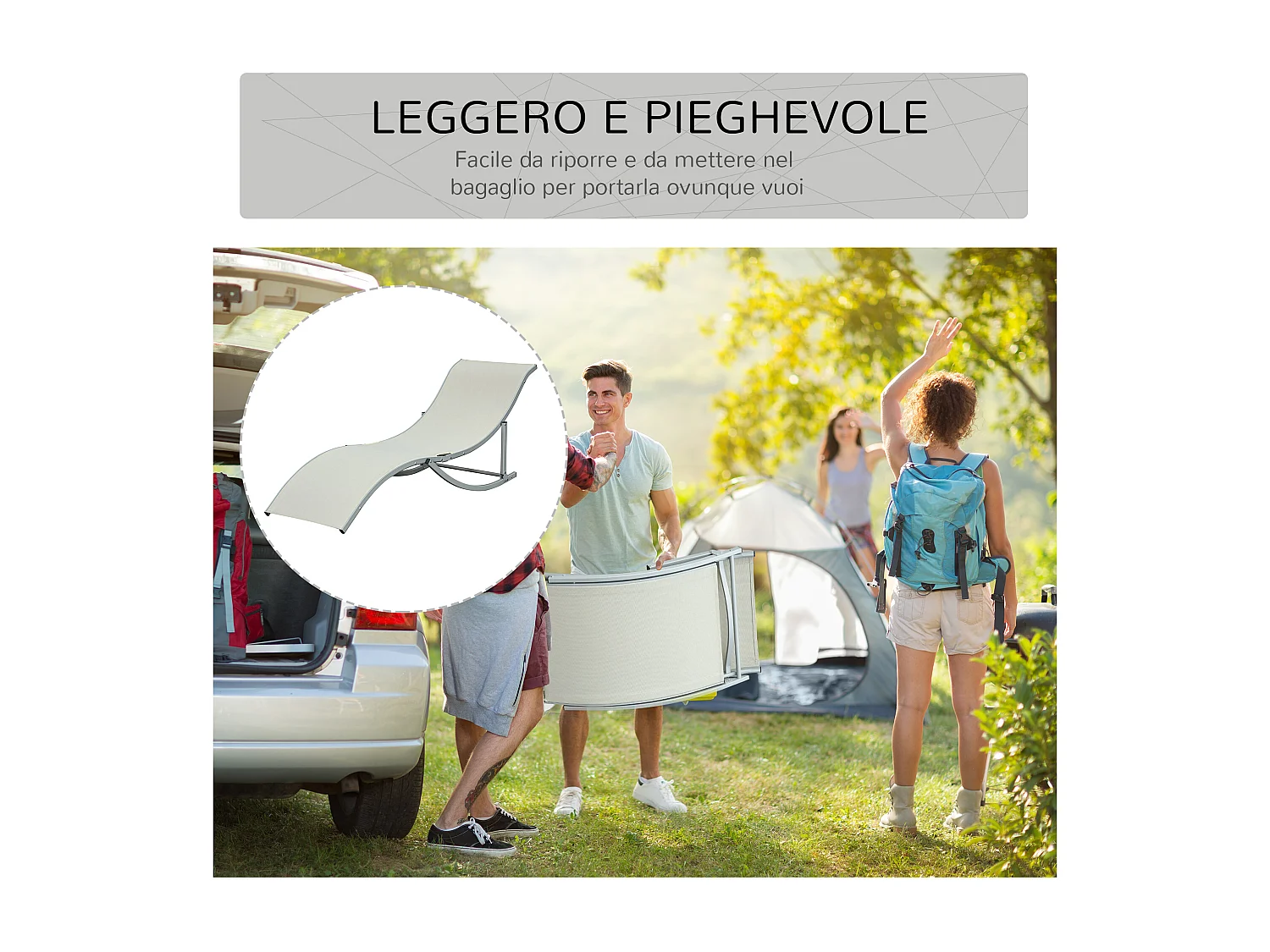 Set 2 sdraio da giardino pieghevoli in alluminio e textilene