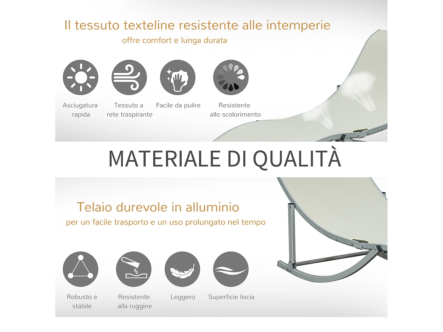 Set 2 sdraio da giardino pieghevoli in alluminio e textilene