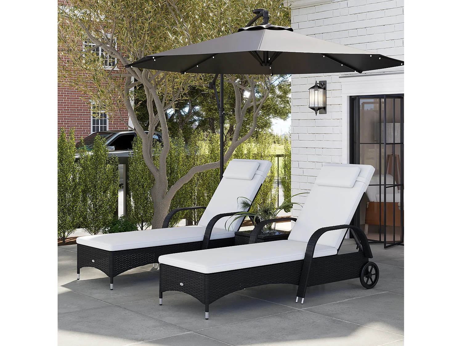 Set 2 sdraio da giardino e tavolino basso in rattan pe nero