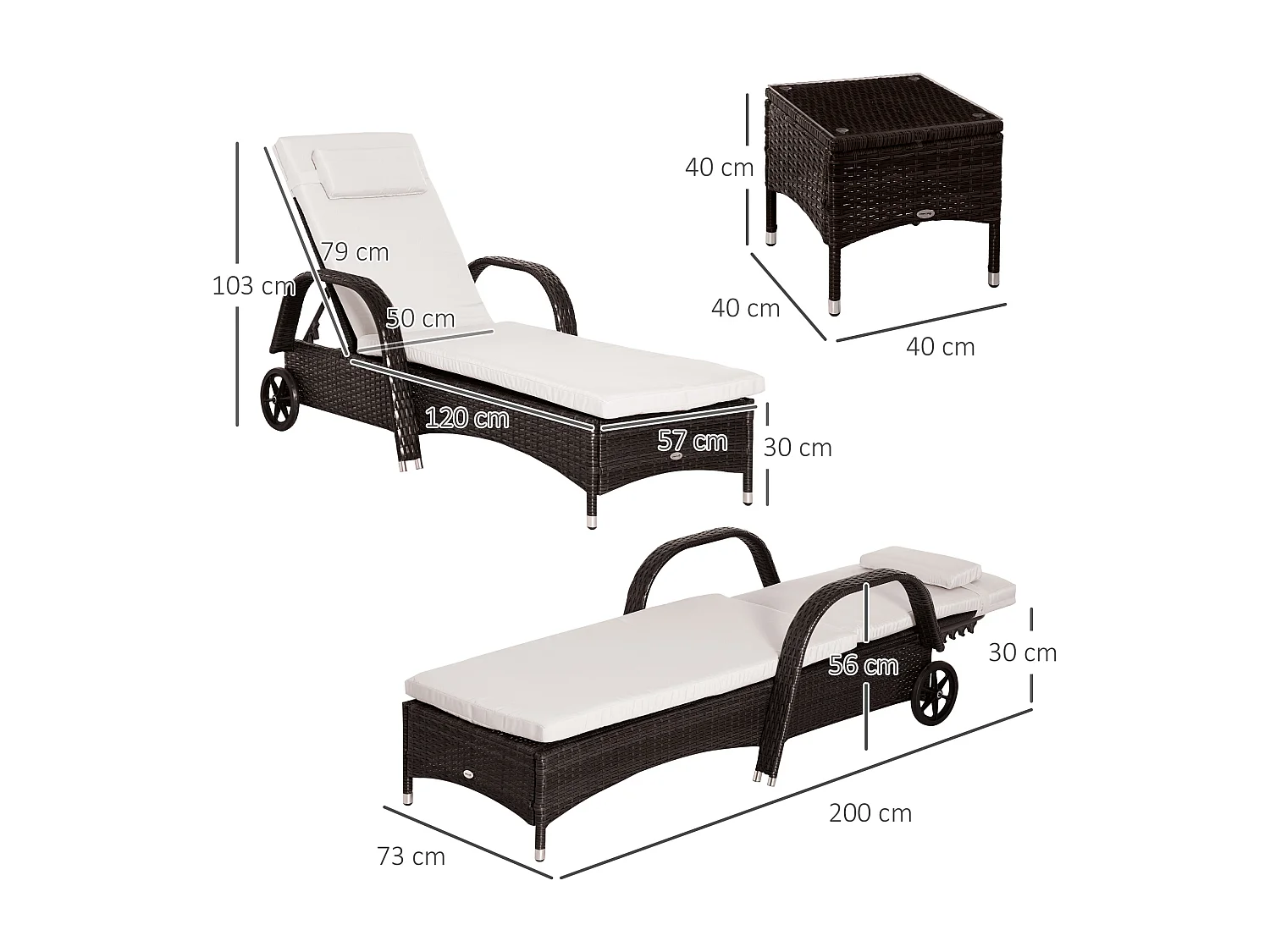 Set 2 sdraio da giardino e tavolino basso in rattan pe nero
