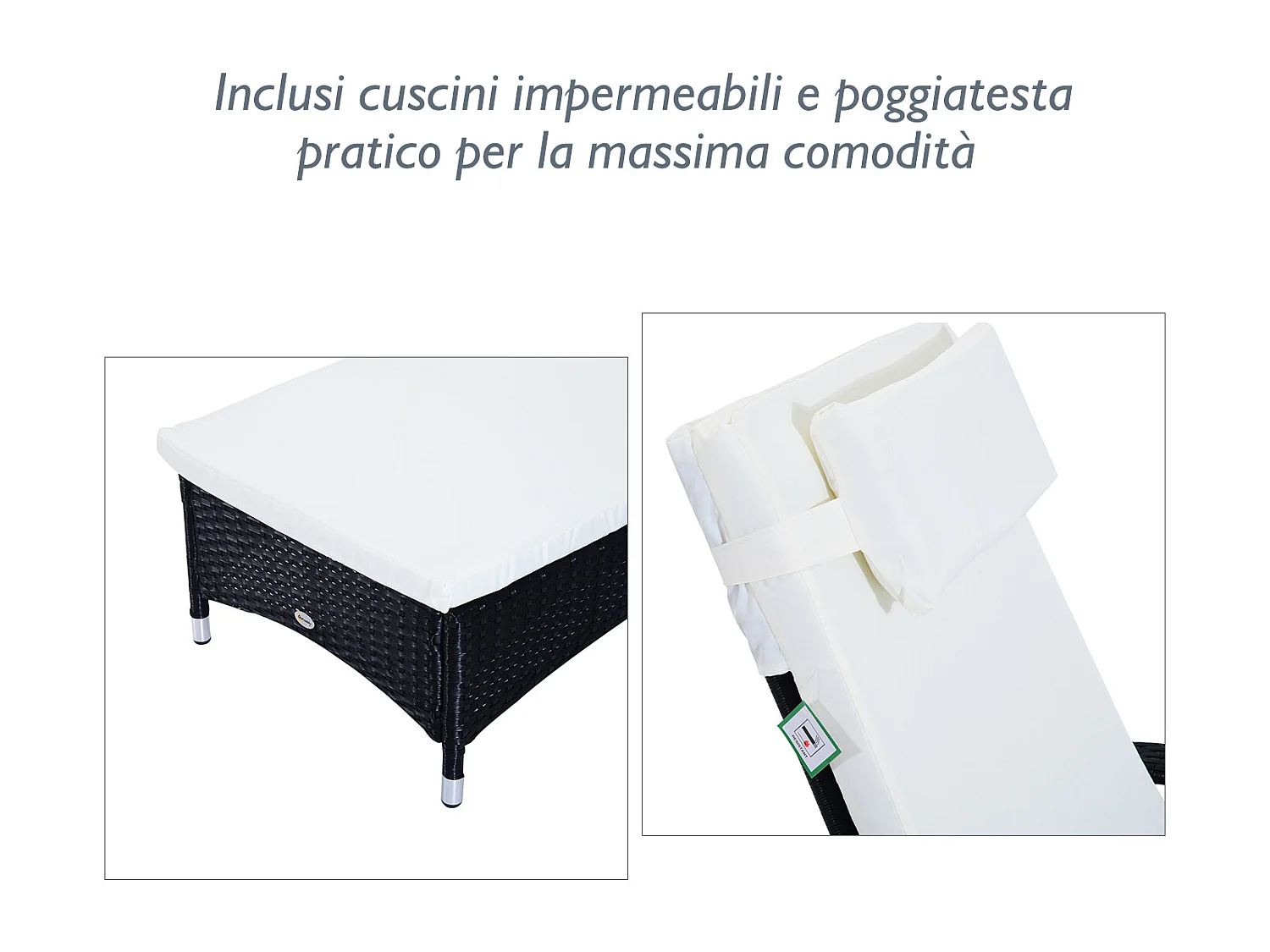 Set 2 sdraio da giardino e tavolino basso in rattan pe nero